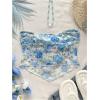 imageSHENHE Womens Floral Strapless Tube Top Sexy Mesh Sleeveless Boho Knot Front Bandeau Crop TopsBlue
