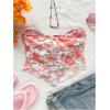 imageSHENHE Womens Floral Strapless Tube Top Sexy Mesh Sleeveless Boho Knot Front Bandeau Crop TopsOrange