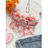 imageSHENHE Womens Floral Strapless Tube Top Sexy Mesh Sleeveless Boho Knot Front Bandeau Crop TopsOrange