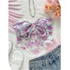 imageSHENHE Womens Floral Strapless Tube Top Sexy Mesh Sleeveless Boho Knot Front Bandeau Crop TopsPurple