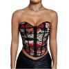 imageSHENHE Womens Graphic Overbust Strapless Corset Bustier Top Sexy Y2k Eyelet Cropped Beandeau TopBlack and Red