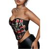 imageSHENHE Womens Graphic Overbust Strapless Corset Bustier Top Sexy Y2k Eyelet Cropped Beandeau TopBlack and Red