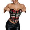imageSHENHE Womens Graphic Overbust Strapless Corset Bustier Top Sexy Y2k Eyelet Cropped Beandeau TopBlack and Red