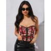 imageSHENHE Womens Graphic Overbust Strapless Corset Bustier Top Sexy Y2k Eyelet Cropped Beandeau TopRed Black