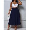 imageSHENHE Womens Plus Size High Waisted Pleated Skirt Flowy A Line Casual Midi SkirtDark Blue