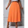 imageSHENHE Womens Plus Size High Waisted Pleated Skirt Flowy A Line Casual Midi SkirtOrange