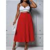 imageSHENHE Womens Plus Size High Waisted Pleated Skirt Flowy A Line Casual Midi SkirtRed