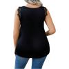 imageSHENHE Womens Plus Size Lace Trim V Neck Sleeveless Satin Loose Tank Elegant Top ShirtBlack