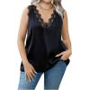 imageSHENHE Womens Plus Size Lace Trim V Neck Sleeveless Satin Loose Tank Elegant Top ShirtBlack