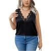 imageSHENHE Womens Plus Size Lace Trim V Neck Sleeveless Satin Loose Tank Elegant Top ShirtBlack