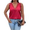 imageSHENHE Womens Plus Size Lace Trim V Neck Sleeveless Satin Loose Tank Elegant Top ShirtBurgundy