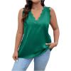 imageSHENHE Womens Plus Size Lace Trim V Neck Sleeveless Satin Loose Tank Elegant Top ShirtDark Green