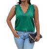 imageSHENHE Womens Plus Size Lace Trim V Neck Sleeveless Satin Loose Tank Elegant Top ShirtDark Green