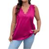 imageSHENHE Womens Plus Size Lace Trim V Neck Sleeveless Satin Loose Tank Elegant Top ShirtHot Pink