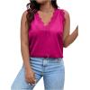 imageSHENHE Womens Plus Size Lace Trim V Neck Sleeveless Satin Loose Tank Elegant Top ShirtHot Pink