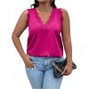 imageSHENHE Womens Plus Size Lace Trim V Neck Sleeveless Satin Loose Tank Elegant Top ShirtHot Pink