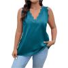 imageSHENHE Womens Plus Size Lace Trim V Neck Sleeveless Satin Loose Tank Elegant Top ShirtLight Blue