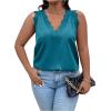 imageSHENHE Womens Plus Size Lace Trim V Neck Sleeveless Satin Loose Tank Elegant Top ShirtLight Blue