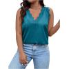 imageSHENHE Womens Plus Size Lace Trim V Neck Sleeveless Satin Loose Tank Elegant Top ShirtLight Blue