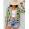 imageSHENHE Womens Plus Size Sheer Crochet Geo Graphic Button Front Knitted Boho CardiganGreen
