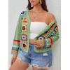 imageSHENHE Womens Plus Size Sheer Crochet Geo Graphic Button Front Knitted Boho CardiganGreen