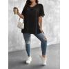 imageSHENHE Womens Plus Size Sheer Mesh V Neck Half Sleeve Drop Shoulder Split Hem Tee TopBlack