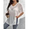 imageSHENHE Womens Plus Size Sheer Mesh V Neck Half Sleeve Drop Shoulder Split Hem Tee TopWhite