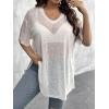 imageSHENHE Womens Plus Size Sheer Mesh V Neck Half Sleeve Drop Shoulder Split Hem Tee TopWhite