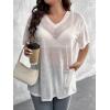 imageSHENHE Womens Plus Size Sheer Mesh V Neck Half Sleeve Drop Shoulder Split Hem Tee TopWhite