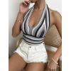 imageSHENHE Womens Striped Halter Tie Back Sleeveless Backless Knitted Crop TopBlack