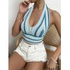 imageSHENHE Womens Striped Halter Tie Back Sleeveless Backless Knitted Crop TopBlue