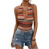 imageSHENHE Womens Striped Halter Tie Back Sleeveless Backless Knitted Crop TopColor Block Multicolor
