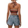 imageSHENHE Womens Striped Halter Tie Back Sleeveless Backless Knitted Crop TopColor Block Multicolor