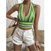 imageSHENHE Womens Striped Halter Tie Back Sleeveless Backless Knitted Crop TopGreen a