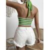 imageSHENHE Womens Striped Halter Tie Back Sleeveless Backless Knitted Crop TopGreen a
