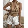 imageSHENHE Womens Striped Halter Tie Back Sleeveless Backless Knitted Crop TopKhaki