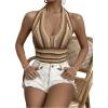 imageSHENHE Womens Striped Halter Tie Back Sleeveless Backless Knitted Crop TopKhaki