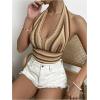 imageSHENHE Womens Striped Halter Tie Back Sleeveless Backless Knitted Crop TopKhaki