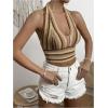 imageSHENHE Womens Striped Halter Tie Back Sleeveless Backless Knitted Crop TopKhaki