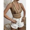 imageSHENHE Womens Striped Halter Tie Back Sleeveless Backless Knitted Crop TopKhaki Brown