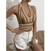 imageSHENHE Womens Striped Halter Tie Back Sleeveless Backless Knitted Crop TopKhaki Brown