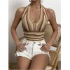 imageSHENHE Womens Striped Halter Tie Back Sleeveless Backless Knitted Crop TopKhaki Brown