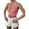 imageSHENHE Womens Striped Halter Tie Back Sleeveless Backless Knitted Crop TopMulticolor B