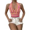 imageSHENHE Womens Striped Halter Tie Back Sleeveless Backless Knitted Crop TopMulticolor B