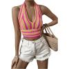 imageSHENHE Womens Striped Halter Tie Back Sleeveless Backless Knitted Crop TopMulticolor B