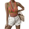 imageSHENHE Womens Striped Halter Tie Back Sleeveless Backless Knitted Crop TopMulticolor C
