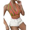 imageSHENHE Womens Striped Halter Tie Back Sleeveless Backless Knitted Crop TopMulticolor C