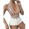 imageSHENHE Womens Striped Halter Tie Back Sleeveless Backless Knitted Crop TopMulticolor a