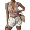 imageSHENHE Womens Striped Halter Tie Back Sleeveless Backless Knitted Crop TopMulticolor a
