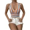 imageSHENHE Womens Striped Halter Tie Back Sleeveless Backless Knitted Crop TopMulticolor a